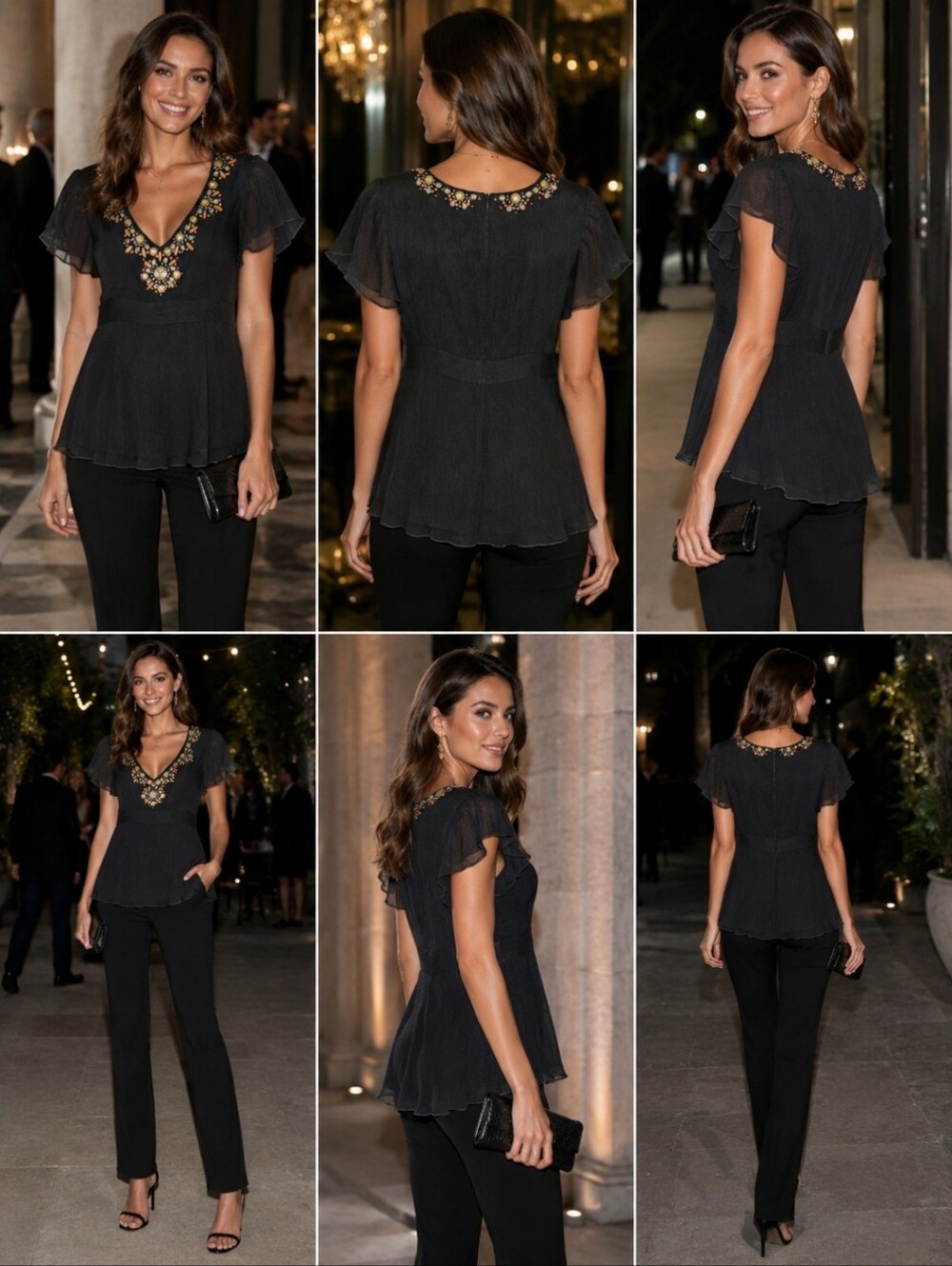 Nanette Lepore 100% Silk Embellished Beaded Flutter Sleeve Tunic Blouse Top Blk - Picture 1 of 9
